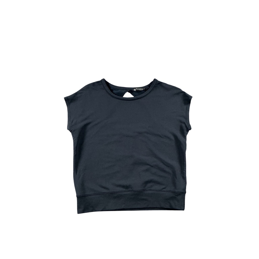 Athleta Black Short Sleeve Cutout Back Sweatshirt Top Small RN 54023
